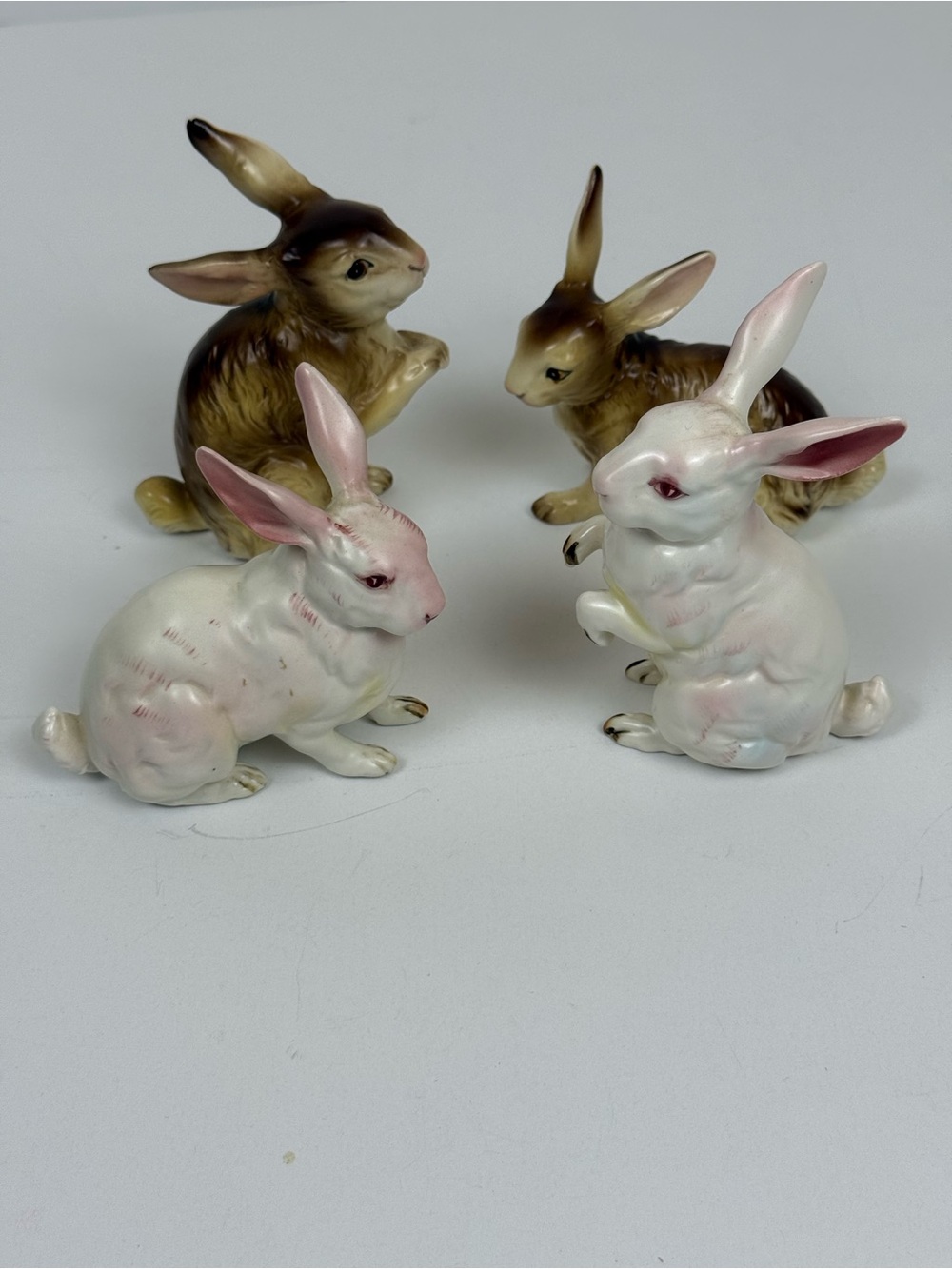 Ceramic Rabbit Figurine Set - White and Brown Porcelain Bunny Decor